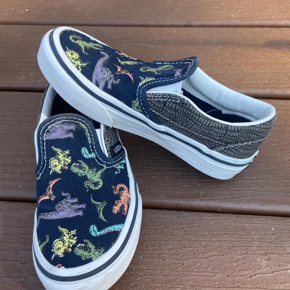 Vans Kids Slip-On Sneakers - Navy with Dinosaur Print - Picture 3 of 5